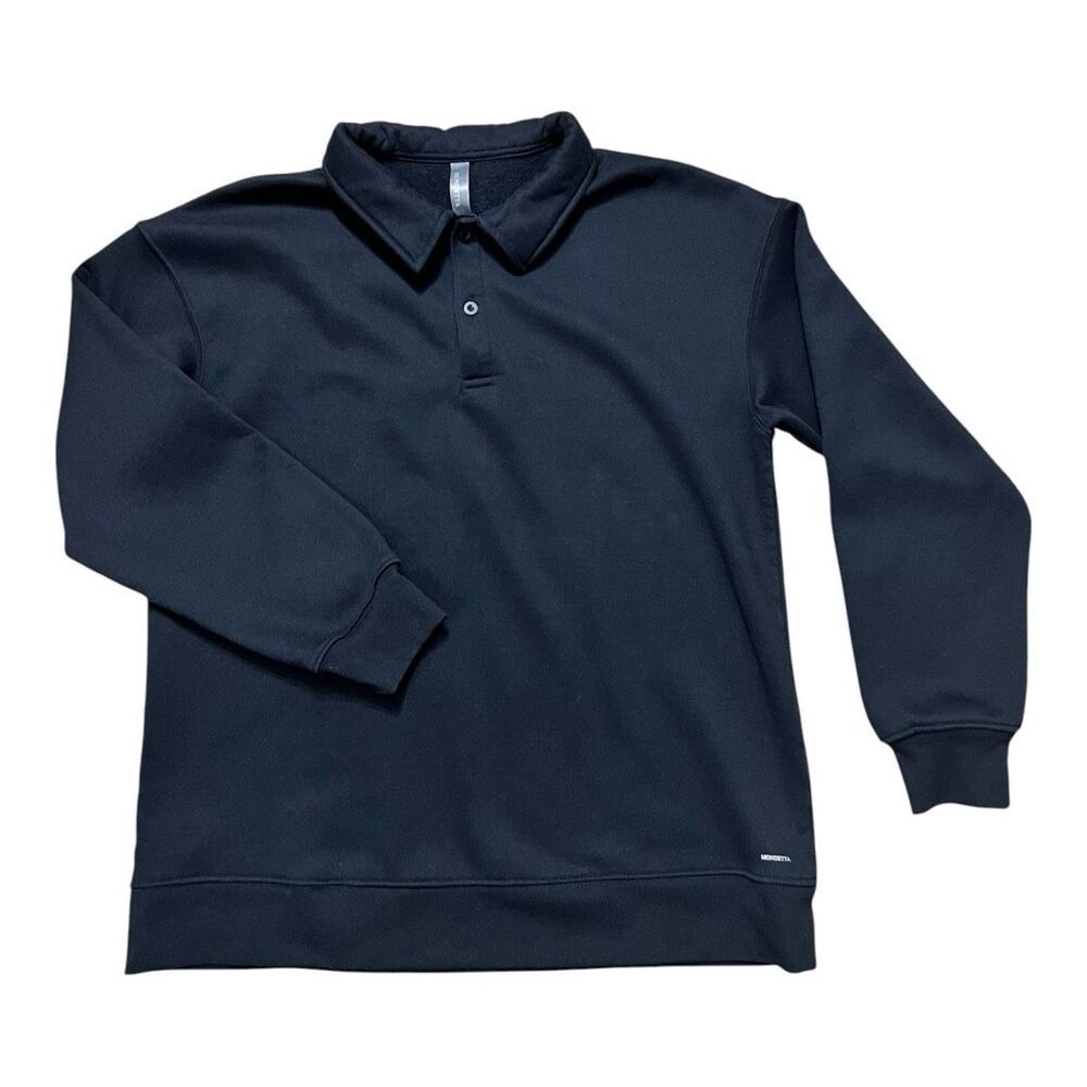 Mondetta Men Black Fleece Lined Polo Sweatshirt Long Sleeve Collared Size L